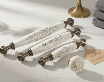Luxury Handmade Porcelain Knobs  Antique Gold Cabinet Pulls, 96-160mm, Premium Kitchen & Furniture Hardware, Elegant Home Accessories