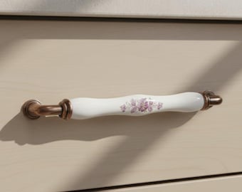 Handmade Porcelain Knobs & Antique Gold Cabinet Pulls, 96-160mm, Premium Kitchen Hardware, Elegant Furniture Accessories for Home