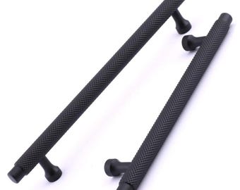 Matte Black Knurled Cabinet Handles, Industrial Textured Drawer Pulls, Modern Kitchen Wardrobe Hardware Knobs