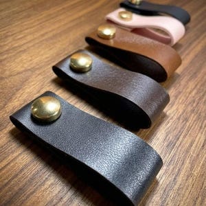 Leather Cabinet Pulls - Black, Pink, Brown, Tan, Navy | Modern Drawer & Door Handles for Kitchen, Bathroom, Home Decor