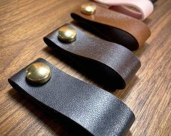 Leather Cabinet Pulls - Black, Pink, Brown, Tan, Navy | Modern Drawer & Door Handles for Kitchen, Bathroom, Home Decor