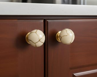 Porcelain Cabinet Knobs with Antique Gold Base | Luxury Kitchen Drawer Pulls | Modern Vintage Furniture Hardware