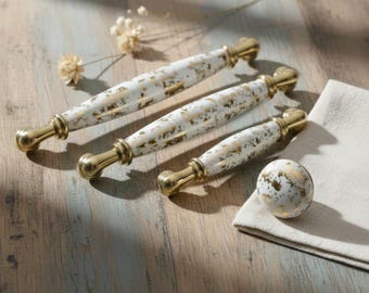 Elegant Handmade Porcelain Cabinet Knobs  Antique Gold Pulls, 96-160mm, Premium Furniture & Kitchen Hardware
