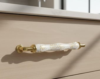 Luxury Handmade Porcelain Cabinet Handle | 96–160 mm Elegant Rustic Modern Drawer Pull, Premium Home Hardware