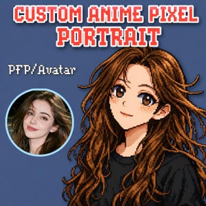 カスタムアニメピクセルポートレート | カスタムピクセルアバターPFP | 写真からパーソナライズされたピクセルアートポートレート | プレーン+パステル+カスタム背景