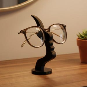 Modern Face Glasses Holder Stand Wooden Eyeglass Display Abstract Face Eyeglass Holder Minimalist Specs Stand Nightstand Glasses Organizer