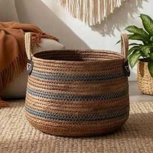 Cesta de mimbre para la ropa sucia con asas, cesta de paja para sala de estar, para guardar juguetes, mantas y plantas, cesta grande de almacenamiento, cesta para cestos de ropa sucia.