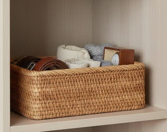 ダークブラウンの編み込み収納バスケット（黄麻布の裏地付き） - Etsy 日本
