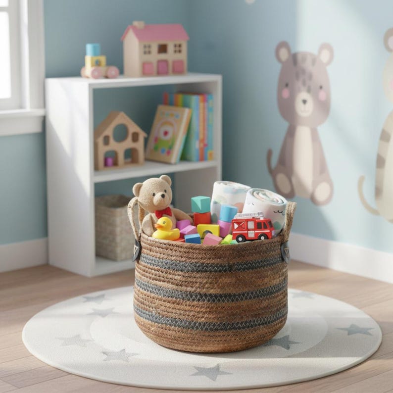 Rattan Laundry Basket with Handles, Straw Basket for Living Room, Toy Storage, Blankets & Plants, Large Storage Basket, Hamper Basket image 6