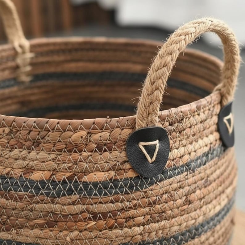 Rattan Laundry Basket with Handles, Straw Basket for Living Room, Toy Storage, Blankets & Plants, Large Storage Basket, Hamper Basket image 9