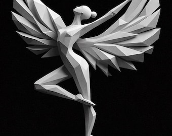 Low Poly Angel Statue STL | Modern Geometric Angel 3D Print File | Minimalist Spiritual Decor Sculpture | Printable Desk Model