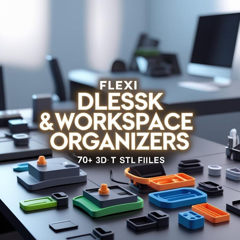 Organizador de escritorio y espacio de trabajo flexible (más de 70 archivos STL 3D) / Paquete de accesorios de escritorio articulados / Organizador de oficina imprimible / Descarga instantánea imagen 3