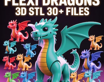 Flexi Dragon 30+ 3D STL Files | Articulated Dragon 3D Print Models | Flexible Fantasy Creature Bundle | Instant Download
