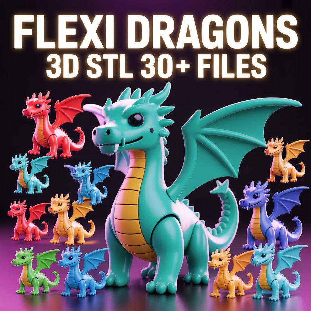 Flexi Dragon 30+ 3D STL Files | Articulated Dragon 3D Print Models ...