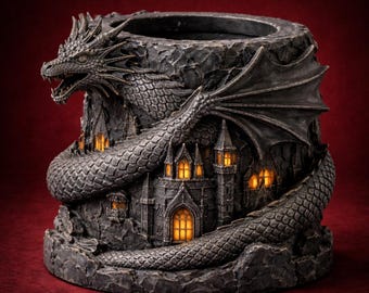 Dragon Castle 3D Model STL | Fantasy Medieval Fortress 3D Print File | Detailed Dragon Diorama Scene | Printable Decor Display