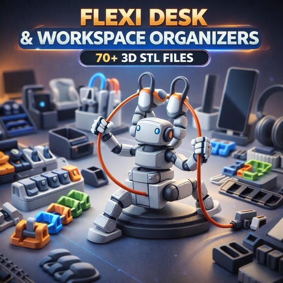 Flexi Desk & Workspace Organizer 70+ 3D STL Files | Articulated Desk Accessories Bundle | Printable Office Organizer | Instant Download