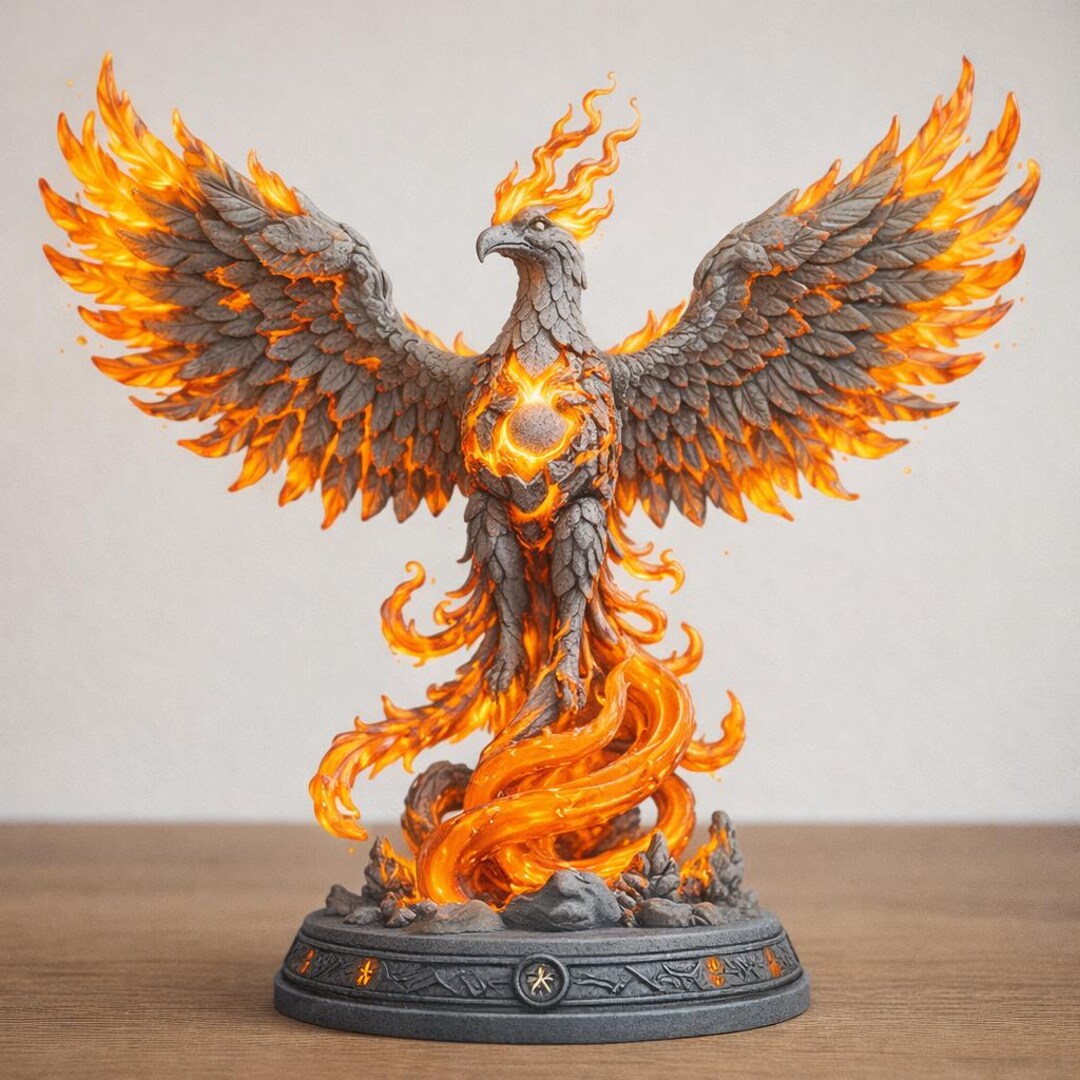 Flaming Phoenix Sculpture STL | Mythical Fire Bird 3D Print File ...