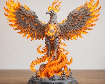 Flaming Phoenix Sculpture STL | Mythical Fire Bird 3D Print File | Fantasy Decor Statue Model | Detailed Desk Display Printable