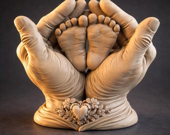 Baby Feet in Loving Hands STL | Heartwarming Family 3D Print File | Newborn Keepsake Sculpture | Nursery Decor Printable