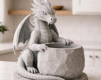 Dragon Bowl Planter STL | Fantasy Creature Plant Pot 3D Print File | Decorative Desk Garden Container | Mythical Home Decor Model