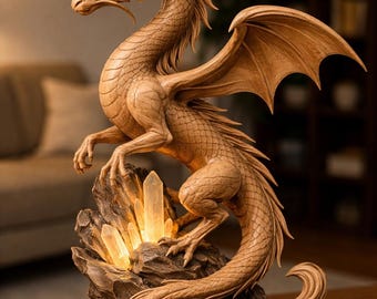 Crystal Dragon Lamp STL | Fantasy Dragon Light Sculpture 3D Print File | Decorative LED Lamp Model | Mythical Desk Decor Printable