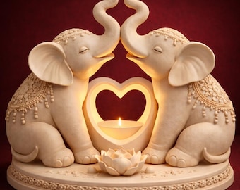 Romantic Elephant Couple Candle Holder STL | Love Theme 3D Print File | Decorative Tealight Lantern | Wedding Gift Home Decor Model
