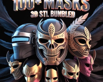 100+ Masks 3D STL Bundle | Wearable Costume & Decorative Mask Models | High Detail 3D Print Designs