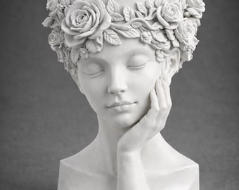 Floral Woman Planter STL | Female Face Flower Pot 3D Print File | Decorative Bust Plant Holder | Instant Download