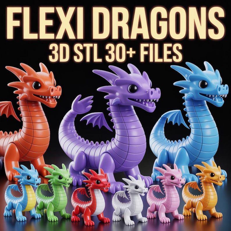 Flexi Dragon 30+ 3D STL Files | Articulated Dragon 3D Print Models ...
