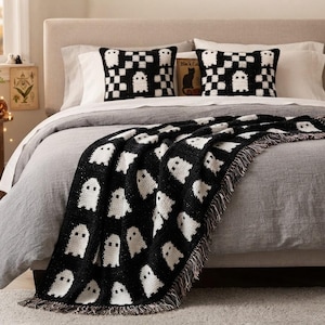 Ghost Granny Square Crochet Pattern Halloween Crochet Blanket Easy Crochet Baby Blanket Afghan PDF Instant Download