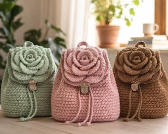 Rosa Rucksack Häkelanleitung | DIY handgemachter Rucksack | Häkelanleitung für Rosenbeutel | Instant Download Nähanleitung