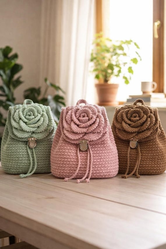 Crochet Rose Backpack Pattern | DIY Handmade Backpack | Crochet Rose Bag Tutorial | Instant Download Pattern