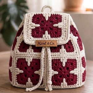 Granny Square Crochet Backpack Pattern PDF | X Motif Two Color Crochet Bag Pattern | Instant Download