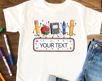 Camiseta infantil personalizada con nombre, camiseta con nombre para estudiantes, vuelta al cole, camiseta personalizada