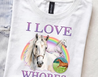 Camiseta "Me encantan las putas", camiseta gráfica irónica, camiseta divertida con meme de caballos.