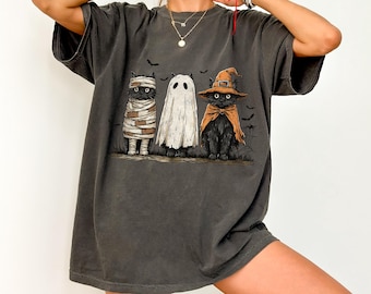 T-shirt Chat d'Halloween, T-shirt Chat Noir Effrayant Comfort Colors®, T-shirt Chat Fantôme Drôle, T-shirt Maman Chat d'Halloween, T-shirt Amoureux des Chats