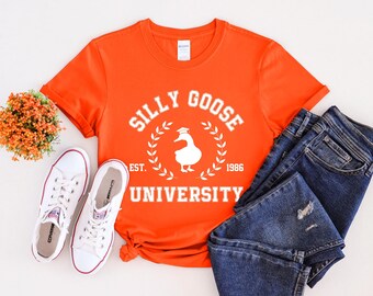 Custom Silly Goose University T-shirt, Y2K-stijl, grappige kleding, grappig herenshirt, grappig cadeau voor jongens, propcadeau, college-T-shirt