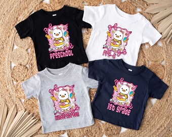 T-shirt « Oie » pour enfants, de la maternelle au CM2, motif « Oie », nœud bleu, rentrée des classes