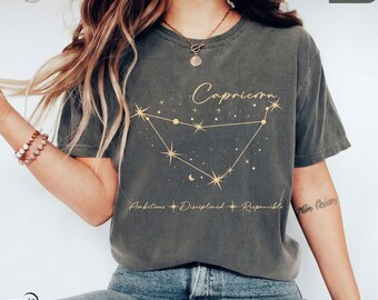 Steinbock Sternzeichen Comfort Colors® Tshirt, Sternzeichen Shirt, Astrologie Horoskop Tee, Steinbock Sternzeichen T-Shirt, Steinbock Konstellation Shirt