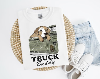 Truck Buddy T-shirt jachthond, cadeau voor buitenmens, shirt natuurliefhebber, T-shirt jachthond, T-shirt watervogels retriever, shirt jachtseizoen