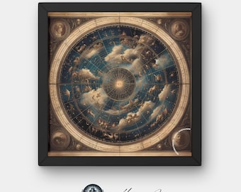 Antique Celestial Zodiac Map | Vintage Star Chart Wall Art | Astrological Constellation Poster | Digital Download