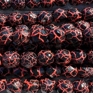6mm Ionic Jet/Orange | 25 Beads | Round Fire Polished | Czech Glass Beads
