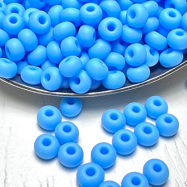 6/0 (4.1mm) | Light Turquoise Blue Matte | Opaque Czech Glass Seed Beads | Preciosa Ornela Rocailles | #63020-M