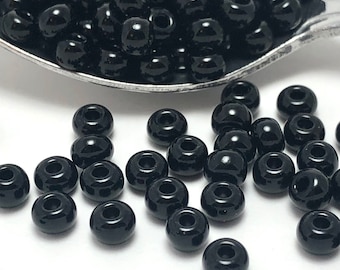 6/0 Black Preciosa Glass Rocaille (Round) Beads | 6-23980