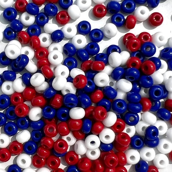 6/0 Red, White and Blue Opaque | Americana Seed Bead Mix | Czech Glass Seed Beads | Preciosa Ornela Rocailles | 24 grams