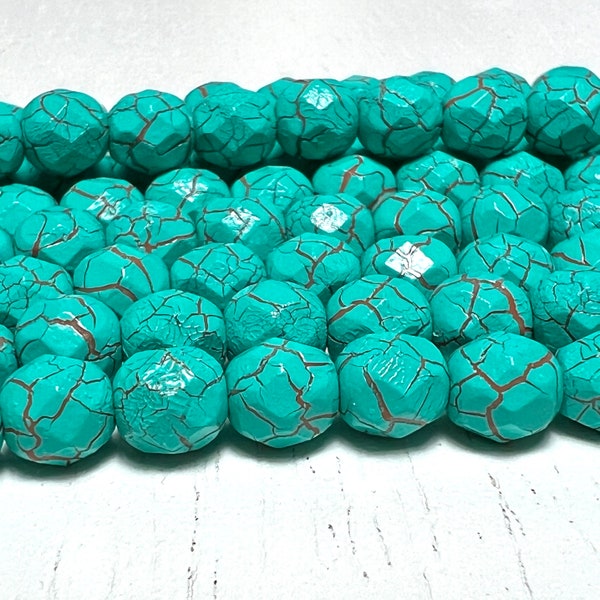 NEW!!! Ionic Turquoise Green/Brown | 4mm or 6mm | Round Fire Polished | Czech Glass Beads