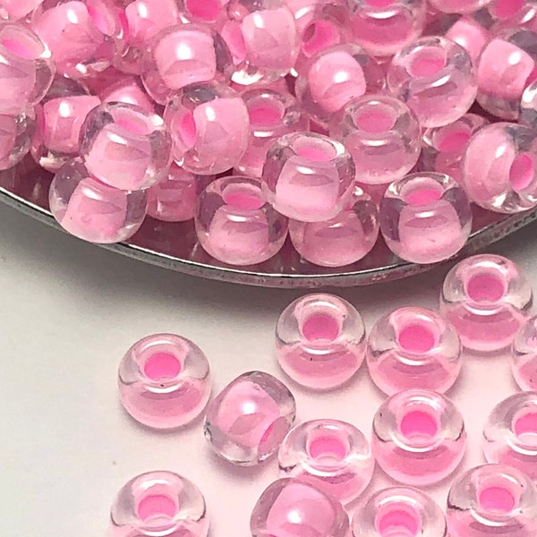 6/0 (4.0mm) | Pink Lined Crystal | Japanese Glass Seed Beads | Miyuki Rocailles | #6-207 | Variety of pack sizes available