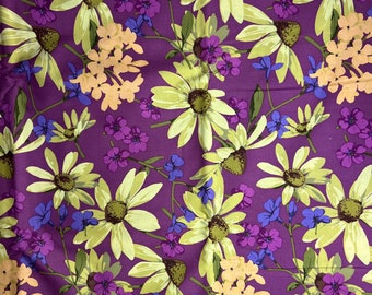 OOP Martha Negley Floral Cotton Fabric Yardage Pale Yellow & Green CONEFLOWERS by the Yard