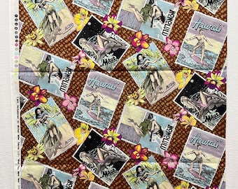 Michael Miller HAWAII Themed Fabric  "Wish You Were Here"  Hula Girls - Surfers - Bathing Beauties