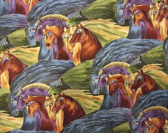 OOP Laurel Burch MYTHICAL HORSES Fabric - Large Horse Heads with Flowing Manes - 55 inches wide